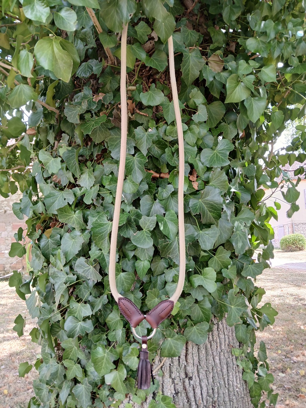 Rêne en corde avec embouts cuir et pompon